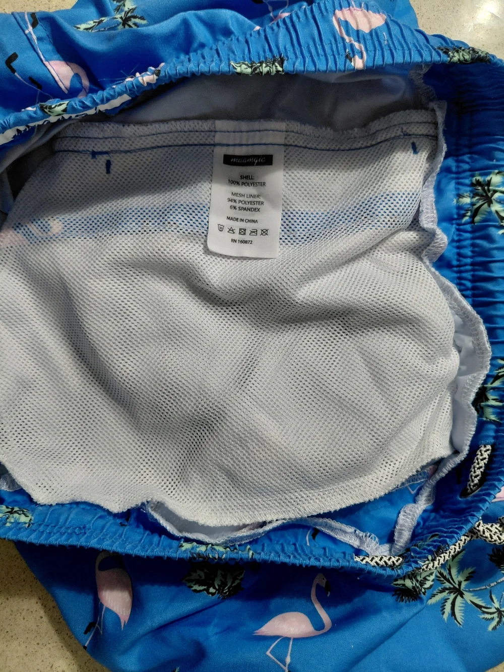 Flamingo Print Swim Trunks - Blue & Pink